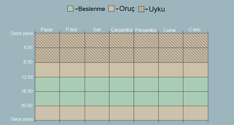 intermittent fasting aralikli oruc günlük sistem tablosu